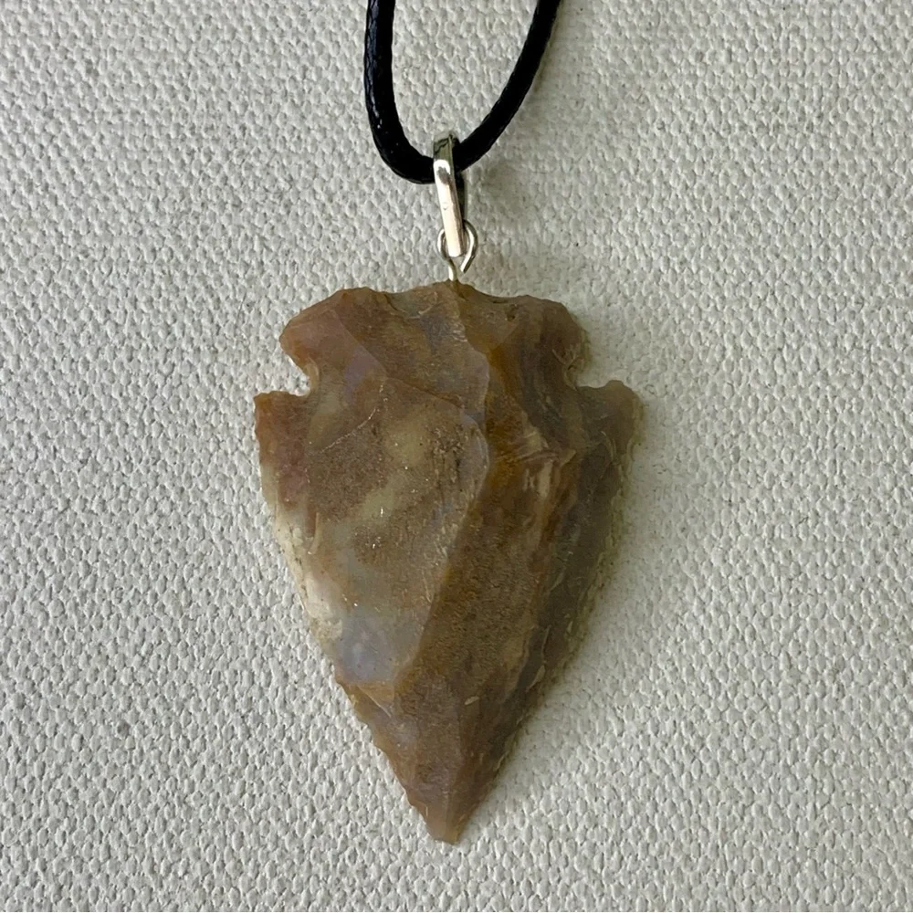 Arrowhead Leather Necklace Brown Agate Stone Primitive Jewelry Men's Tribal 19
